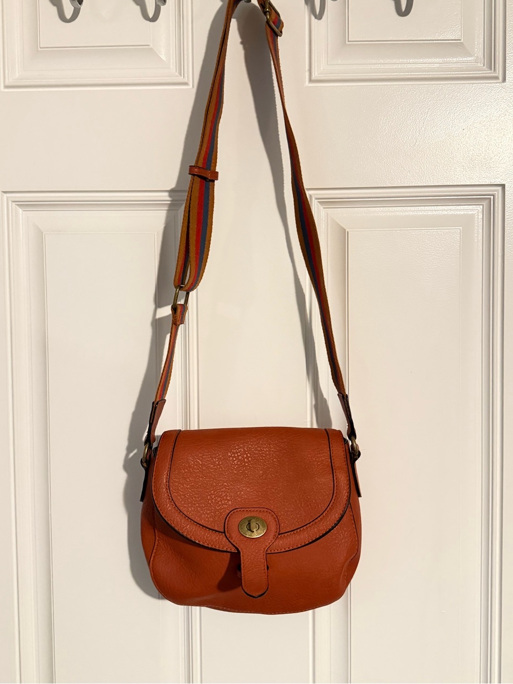 Universal Thread Burnt Orange Leather Crossbody with Multicolor Strap
